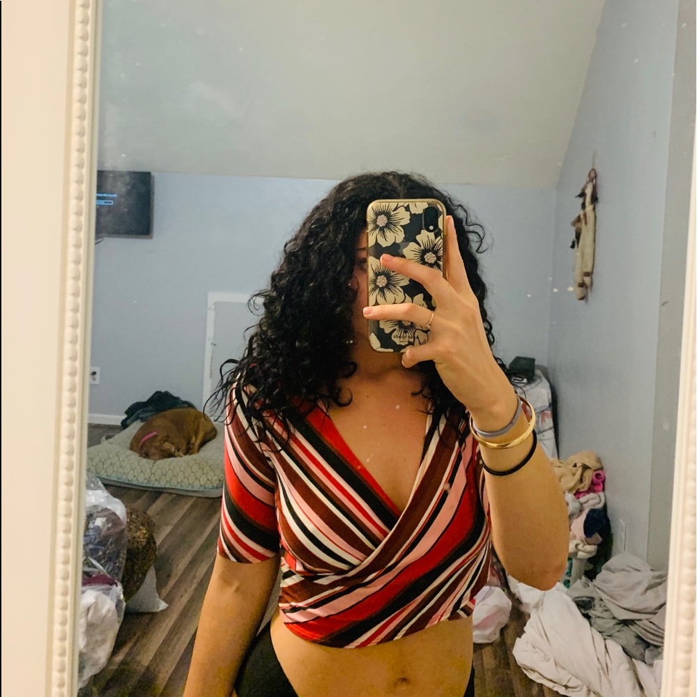 Forever 21 striped wrap front crop top